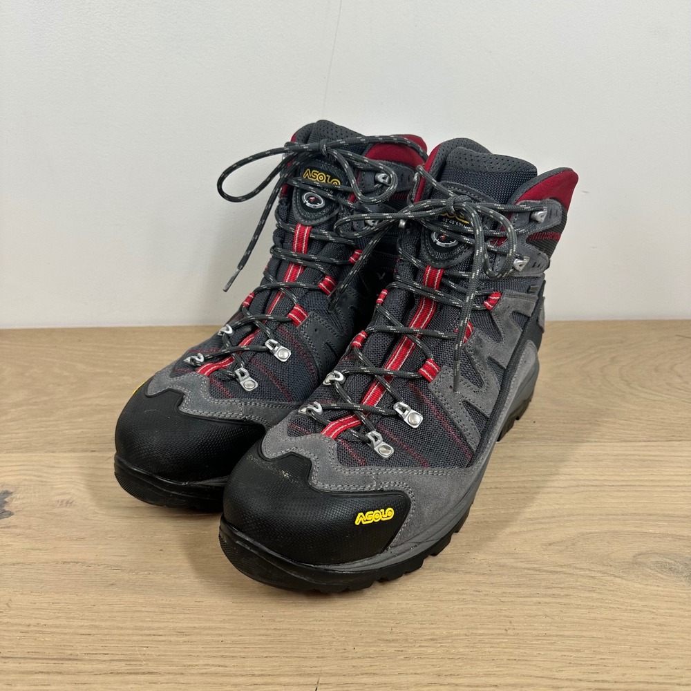 Asolo Hiking Boots Men 11 Gray Black Red Gore-Tex Vibram Backpacking Trekking